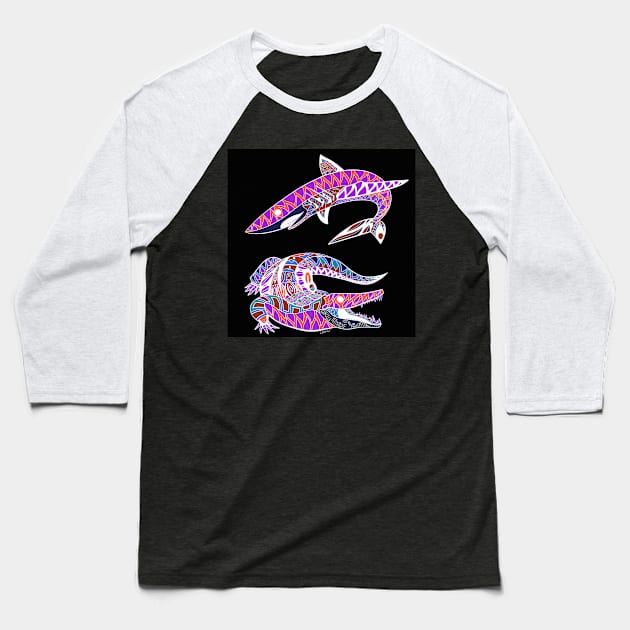 shark and crocodille ecopop pattern in dark Baseball T-Shirt by jorge_lebeau